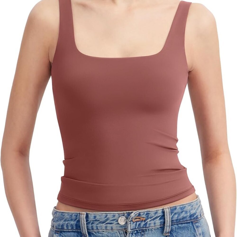 Women's Sharp Collection Square Neck Tank Top Large Marsala
